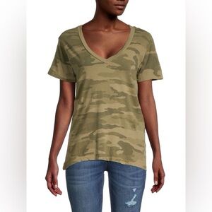 CURRENT/ELLIOTT Camo-Print V-Neck T-Shirt Size S